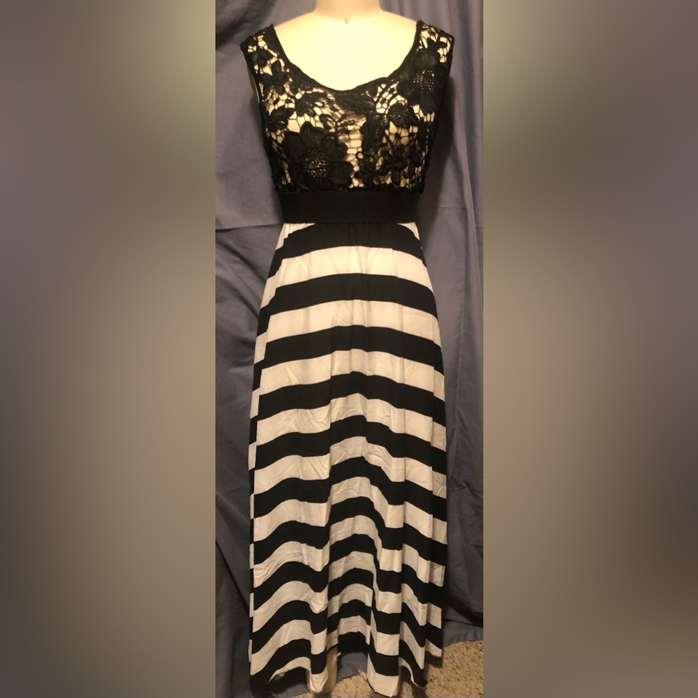Black and white floor length dress